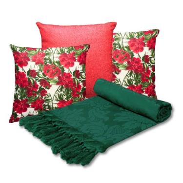 Imagem de Kit Manta Xale de Sofá Natalina com 3 Capas de Almofadas Decorativas d