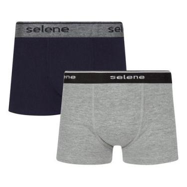 Imagem de Kit 2 Cuecas Boxer Infantil Criança Box Algodão Selene , Preta e cinza