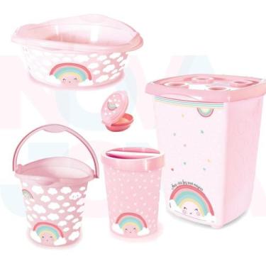 Imagem de Kit P/o Bebe Lixeira,saboneteira,cesto,balde,bacia Arco íris- plasutil
