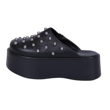 Imagem de Sapato Clog Feminino Preto Bico Redondo Fechado Couro Com Tachinha (Preto, BR, Adulto, Numérico, 37)