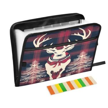 Imagem de Wassud Fundo xadrez com veado (1) Organizador de arquivos sanfonado de 13 bolsos com abas e adesivos, organizador de pastas de documentos de recibo de papel tamanho carta A4 para viagens de escritório