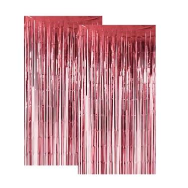 Imagem de Kit com 2 Cortinas Metalizadas 1mx2m cada Para Festas Aniversários Comemorações Decorativa Festa (Rose Gold)