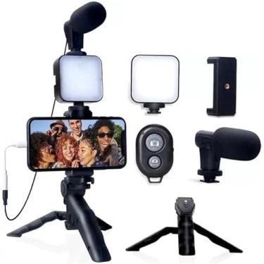 Imagem de KIT Smartphone Vlog Kit De Vídeo Com Tripé Microfone Led Luz Suporte Do Telefone Controle Remoto