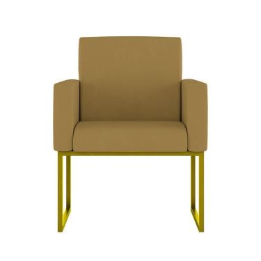 Imagem de Cadeira Poltrona Moderna Com Base De Ferro Dourado Reforçada Cor: Capuccino