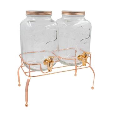 Imagem de Suqueira Dupla Rose Gold Com Suporte Dispenser Cobre 4 Litros Agua Suco Festa Casamento Premium Luxo
