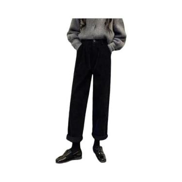 Imagem de Calças De Corduroy Vintage De Cintura Alta Para Mulheres, Calças Larga