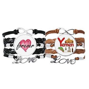 Imagem de DIYthinker Pulseira Yemen National Symbol Landmark Pattern Pulseira de mão Corda de couro Forever Love Conjunto duplo