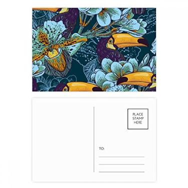 Imagem de Conjunto de cartão postal de animal com padrão contínuo de orquídea, cartão de felicitações para envio de aniversário