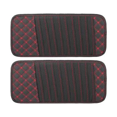 Imagem de X AUTOHAUX 2 peças de estojo de armazenamento para visor de CD para carro com 10 compartimentos para armazenamento de DVD, preto com linha vermelha