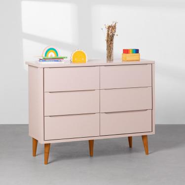 Imagem de Cômoda Theo 6 Gavetas com Pés Retrô Mel - Rosa