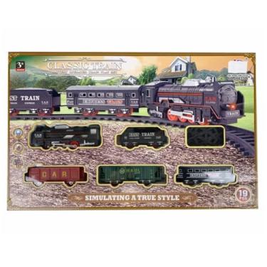 Imagem de Trem Clássico de Brinquedo, 19 Peças, com Locomotiva, Vagões, Trilhos e Luz, Preto