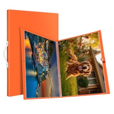 Imagem de Pasta de armazenamento de quebra-cabeça para 1000 peças, 20 bolsos de filme HD, à prova de poeira e manchas, portátil e móvel, acessórios organizadores de quebra-cabeça que economizam espaço (laranja)