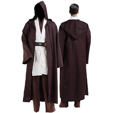 Imagem de Rongxu Túnica masculina cosplay fantasia adulto túnica com capuz conjunto completo fantasia de Halloween tamanho EUA, Branco (conjunto completo), XXG