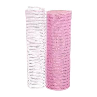 Imagem de PATIKIL Fita de malha decorativa, 25,4 cm x 25,5 m, rolo de fita metálica para decoração de guirlanda de árvore de Natal, rosa
