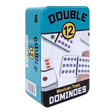 Imagem de Double 12 Colored Dot Dominoes Set On-The-Go Travel Storage Tin from University Games 2 to 8 Players Ages 8 to 99