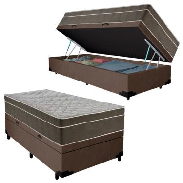 Imagem de Cama Box Baú Suede Solteiro + Colchão SerenePrime Molas Ensacadas 88x188x69 Marrom
