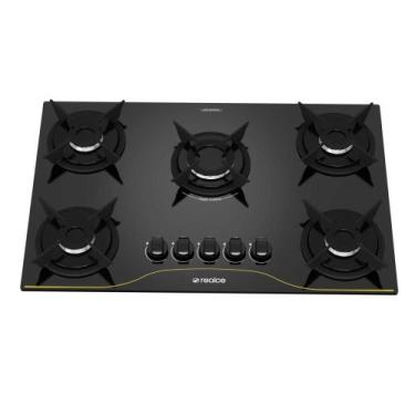 Imagem de Cooktop a Gás 5 Bocas Preto com Mega Chama e Trempes em Ferro Fundido 