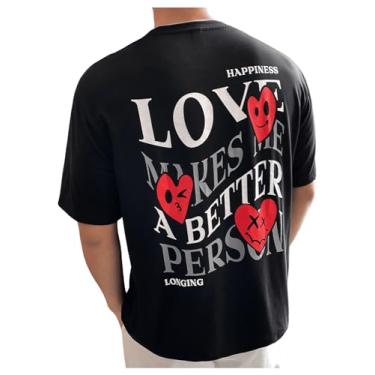 Imagem de SOLY HUX Camiseta masculina estampada com letras de carro, manga curta, gola redonda, verão, Coração preto, G