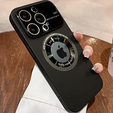 Imagem de Capa magnética para IPhone 11 Pro Max Visualização do logotipo, protetor de câmera de lente de vidro de janela, compatível com Magsafe, capa fosca rígida à prova de choque para iPhone 11Pro Max 6,7 polegadas (preto)