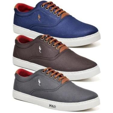 Imagem de Kit 3 Pares Tenis Sapatenis Polo Blu Masculino Sapatenis Cano Alto Bota Azul Café e Cinza-Masculino