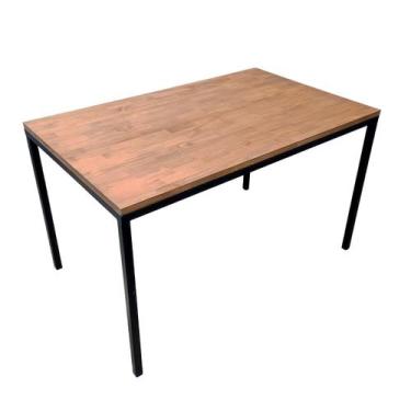 Imagem de Mesa Industrial de Ferro em Preto e Madeira Pinus Tom Imbuia - Loja do