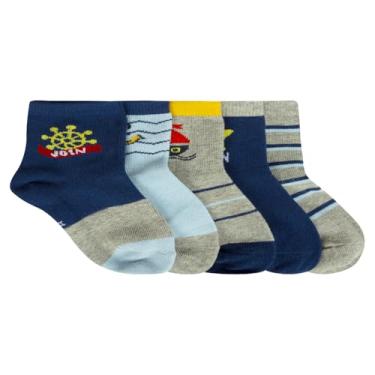 Imagem de Kit 5 Pares De Meias Lepeka Moda Infantil Estampa Barco (BR, Alfa, G, Regular, Colorida)