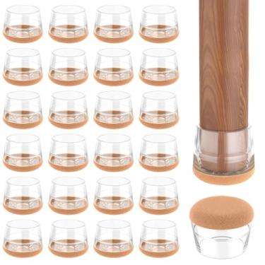 Imagem de yomanta 24 Protetores De Piso Silicone E Feltro Para Pernas Cadeira Pisos Madeira - Almofadas, Capas/Copos Móveis, Antirruído À Prova Arranhões, Redondos Em L (Serve 1 3/16"-1 6/16" / 30-35 Mm), Tra