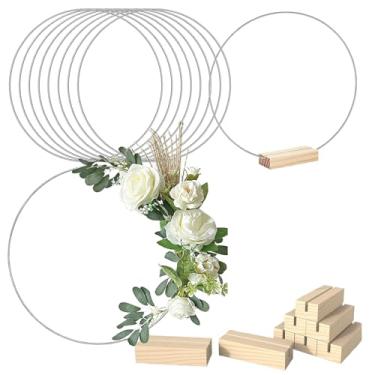 Imagem de Conjunto de 8 argolas de guirlanda de metal floral, 30,5 cm com 8 suportes de madeira para decoração de guirlanda de casamento, faça você mesmo, apanhador de sonhos, artesanato para pendurar na parede