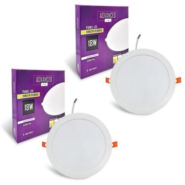 Imagem de 2x Plafon Painel Led Redondo Embutir 18w Branco Frio 6500k