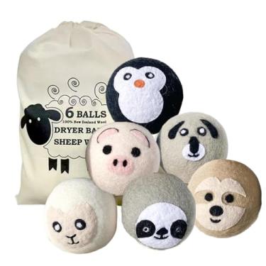 Imagem de KALWEL 6 bolas de secagem de lã animal - bolas dispensadoras de amaciante de tecido reutilizáveis, bolas de secagem de feltro natural para roupas (formas de animais fofos)