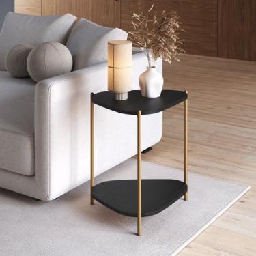 Imagem de Mesa Lateral com Prateleira Orgânica Pé Metal Complementos - Artesano 