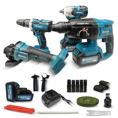 Imagem de Parafusadeira e Furadeira 4 em 1 com 2 Baterias Kit Ferramentas Completo 21V Inclui Furadeira Elétrica Chave de Impacto Esmerilhadeira e Martelo Rotativo 110V/220V com Acessórios