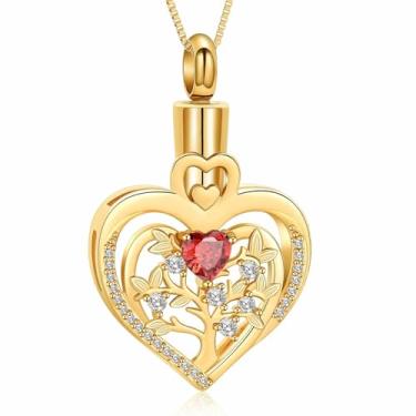 Imagem de AIWENXI Árvore da Vida Joias de Cremação para Cinzas Holoow Coração Memorial Urna Colares Aço Inoxidável Coração Pedra Pedra do Nascimento Pingente de Cinzas Joias Lembranças, Aço inoxidável, Sem