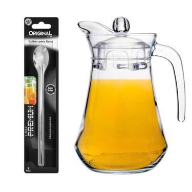 Imagem de Jarra de Mesa de Vidro com Tampa Plastica 1,6L + Colher de Suco Grande - Marca Original Line - PANAMI