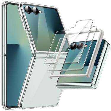 Imagem de JETech Capa 3 em 1 para Samsung Galaxy Z Flip 7 2025 com 2 Películas de Vidro Temperado para Tela Frontal, Cristalina, Super Resistente a Arranhões, Case Capinha para Claro Rígida de PC (Claro)