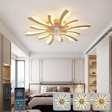 Imagem de Ventiladores de teto de 30,7" com luzes e luz de teto grande remota Lustre regulável de 6 velocidades DC Ventiladores de teto verão/inverno com lâmpadas Iluminação de teto moderna para quart