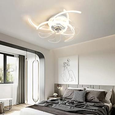 Imagem de Ventiladores de teto com luzes e controle remoto Moderno Minimalista Quarto Ventilador de teto Lâmpada LED regulável 6 velocidades Motor DC reversível com temporizador Lâmpada de ventilador
