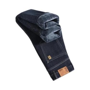 Imagem de Calças Jeans Térmicas De Inverno Para Homens, Jeans Casuais Grossos E 