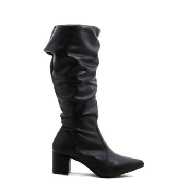 Imagem de Botas Femininas Modelo Slouchy Bico Fino Salto Grosso Lirom, Preto, 36