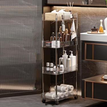 Imagem de Carrinho de rodinhas fino de 4 camadas com rodas bloqueáveis, organizador de banheiro de acrílico transparente, carrinho de armazenamento móvel, 40 cm P x 20 cm L x 89 cm A, unidade de prateleira