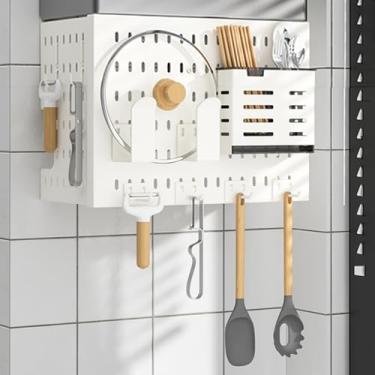 Imagem de Kit de suporte de parede - Painel de exibição de metal versátil com 4 ganchos para garagem, cozinha e banheiro - Ideal para capa protetora de tubo de aquecedor de água a gás - Cinza, 35 x 17 x 40 cm