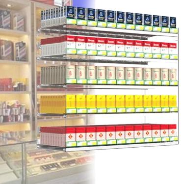 Imagem de Rack de exibição de cigarro de acrílico montado na parede - Organizador portátil para supermercados e lojas de varejo - Solução ideal de armazenamento de cigarros para fácil acesso e visibilidade