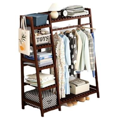 Imagem de Arara de roupas de madeira maciça, suporte de roupas com prateleira, suporte para pendurar roupas, sistema de armário independente organizador guarda-roupa para pendurar roupas, casacos, saias