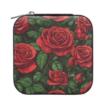Imagem de Burbuja Caixa de joias de rosas mini estojo de joias de viagem para mulheres e meninas, organizador de joias para brincos, anéis, colares e pulseiras