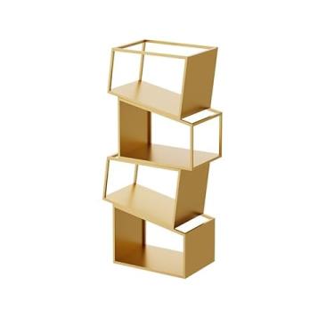 Imagem de CFGH6FDF Estante de livros criativa prateleira de armazenamento de chão sala de estar canto simples casa estante canto quarto rack de armazenamento de ferro prateleira de livros independente (ouro, M)