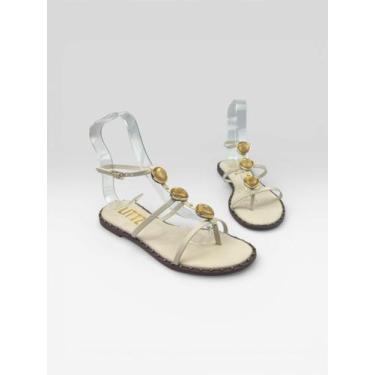 Imagem de Sandália Rasteira Feminina Com Pedras E Tiras Off White/Champanhe - LI