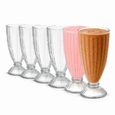 Imagem de Jogo de Copos Jogo 6 un Copo de Vidro 320ML Milk Shake Suco Sorvete em Vidro Transparente Rio