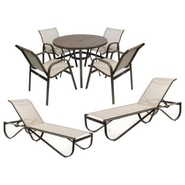 Imagem de Combo de piscina c/ 2 espreguiçadeiras Mesa de alumínio e 4 Cadeiras de jardim Sarah Móveis