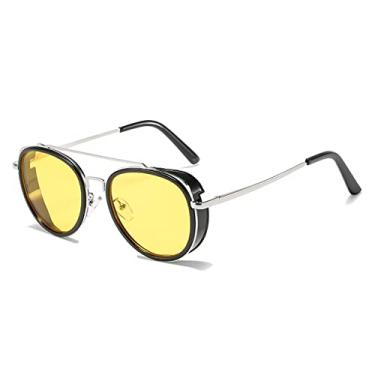 Imagem de Óculos de sol redondos de metal steampunk feminino moda masculina de luxo para dirigir óculos de sol espelho uv400 zonnebril dames óculos, c6 prata amarelo, china