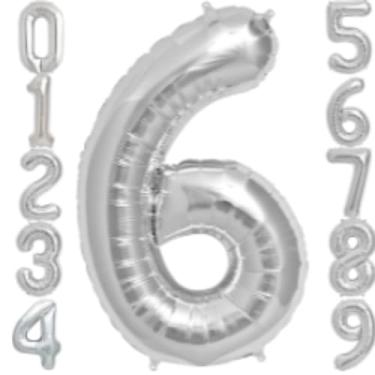 Imagem de Balão Numero Metalizado 100cm Prata, Balão Metalizado Numero Gigante Prata, Balão De Número Grande Prateado Metalizado 1 Metro (Prata6)